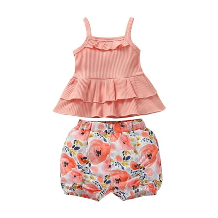 

Fesfesfes Toddler Baby Girls Small Floral Print Sling Clothes Comfortable Cute Tow-piece