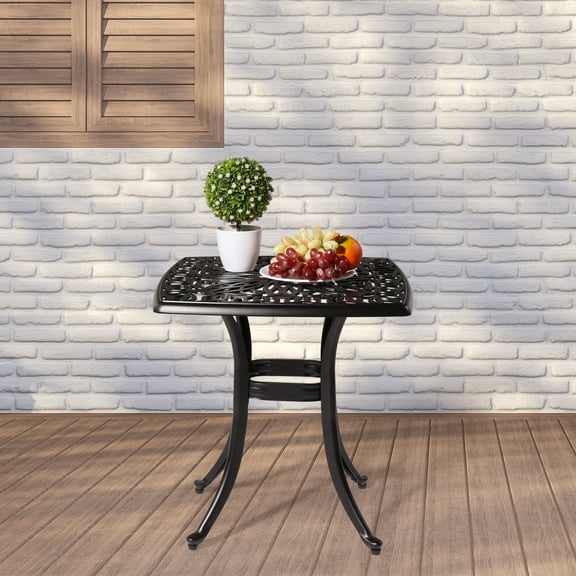 GoDecor 23.6 in Black Cast Aluminum End Table, Coffee Side Table for Indoor and Outdoor, Metal Dining Table for Garden, Lawn