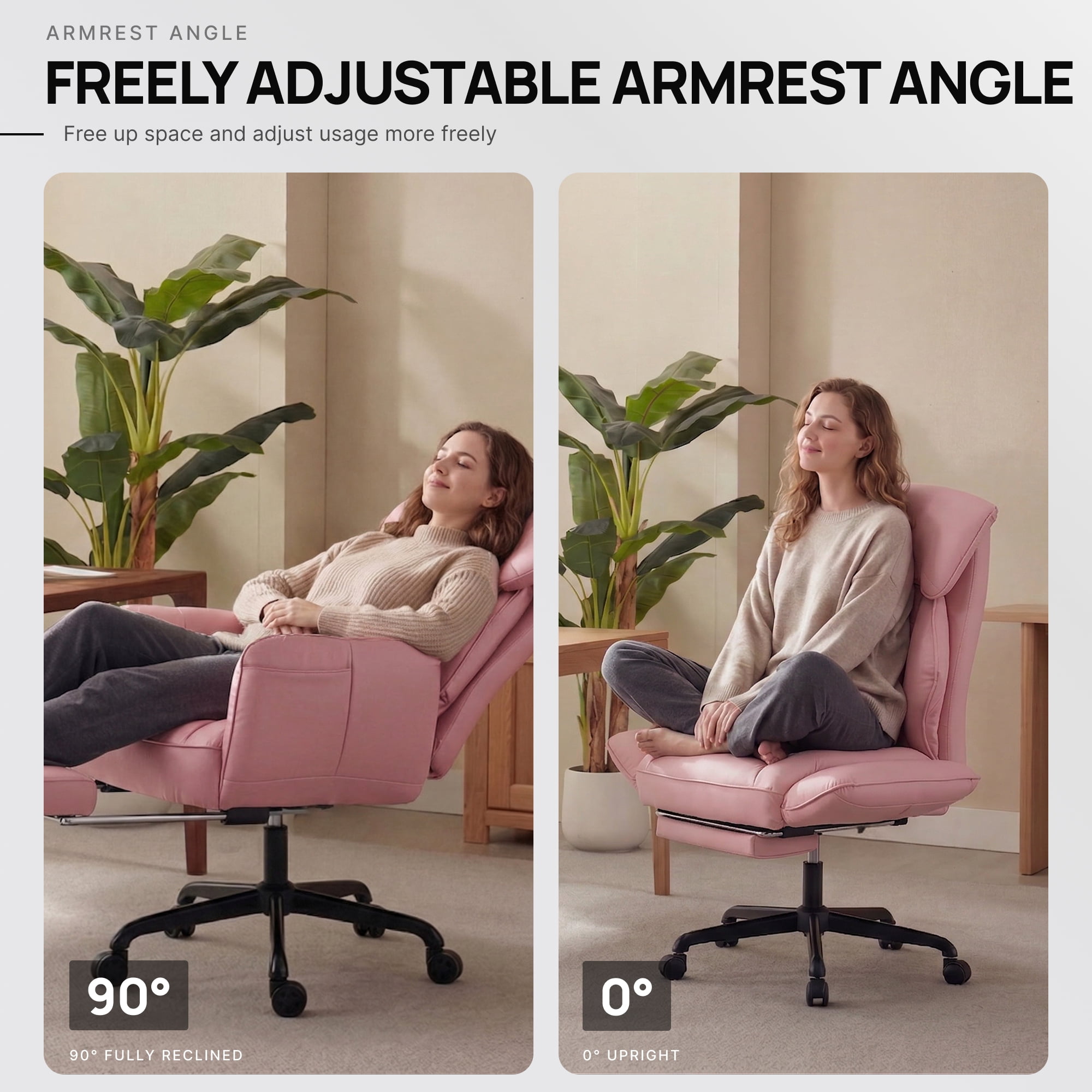 GOOSEA Office Chair with Swivel-Out Armrests, Criss Cross Chair with Pocket Spring Seat Cushion and Backrest, Executive Desk Chair with Ergonomic Headrest and Footrest, Pink