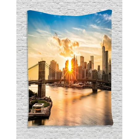Nyc Decor Wall Hanging Tapestry, Cityscape Of Brooklyn Bridge And Lower Manhattan Hudson River Center Of Fashion Art And Culture, Bedroom Living Room Dorm Accessories, By (Best Schools In Manhattan Nyc)
