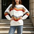 thumbnail image 3 of Crew Neck Sweatshirts Women Workout Tops for Women Baggy Shirts Striped Loose Fit Crew Neck Oversized Sweatshirt for Women Cute Tops Fall Outfits for Women Pullover Lightweight,White,S, 3 of 5