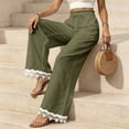 thumbnail image 7 of Lace Patchwork Pants for Women Elastic High Waist Drawstring Wide Leg Pants Causal Loose Palazzo Pants, XL, 7 of 7