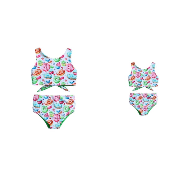 Elsa Princess Cartoon Printed Reversible Two Piece Swimwear Set for Toddler Girls Tankini Top with Bow Tie Bikini Bottom Beach Swimsuit