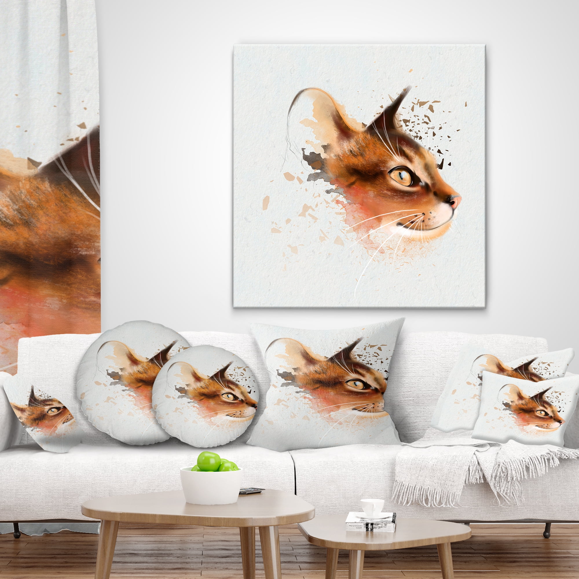 Designart Lovely Brown Cat Watercolor Sketch - Animal Throw Pillow - 18x18