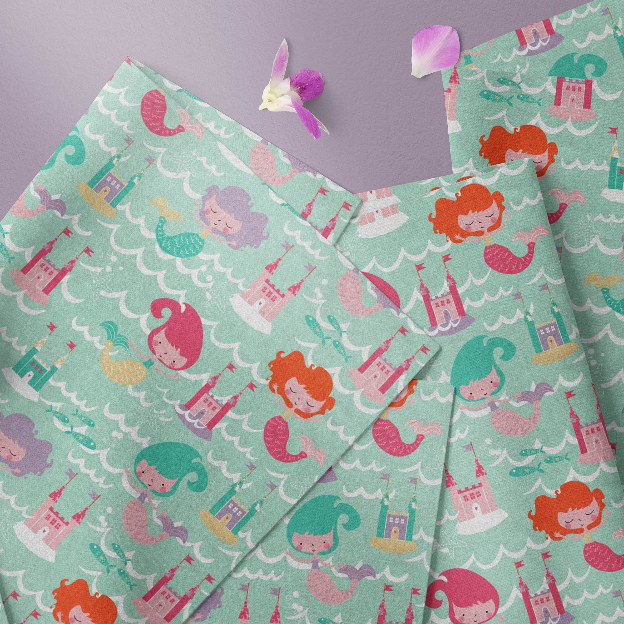 Mainstays 42" Light-weight Flannel Fabric Aqua Mermaids by the Yard, Aqua