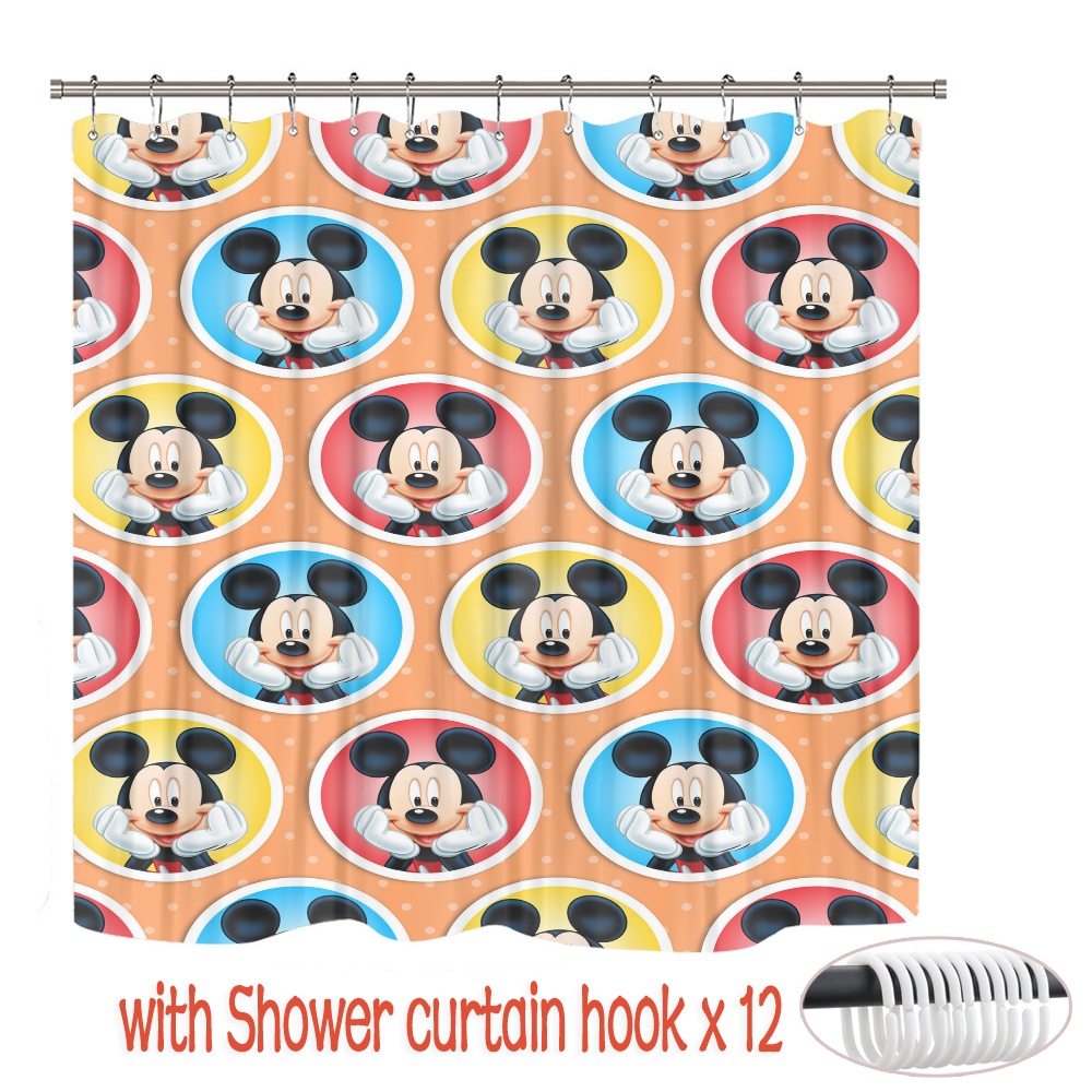 Mickey Mouse Shower Curtain, Classics Bathroom Curtain with 12 Plastic Hooks for Bathroom