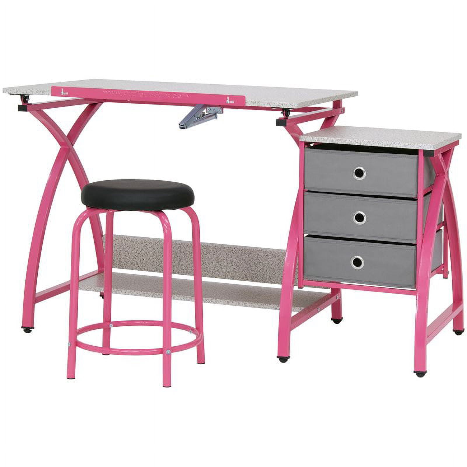 Studio Designs Comet Center Plus Drawing Table with Padded Stool 2 Piece Set Pink & Spatter Gray -