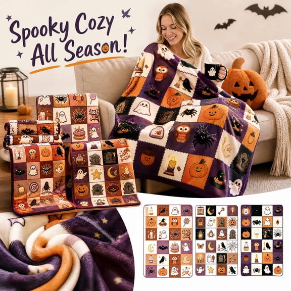 Halloween Throw Blanket Cute Printed Flannel 59 Inch Soft Throw Blanket Pumpkin Throw Blanket Halloween Decorative Blanket for Couch Bed Kids Home, 1 Pack