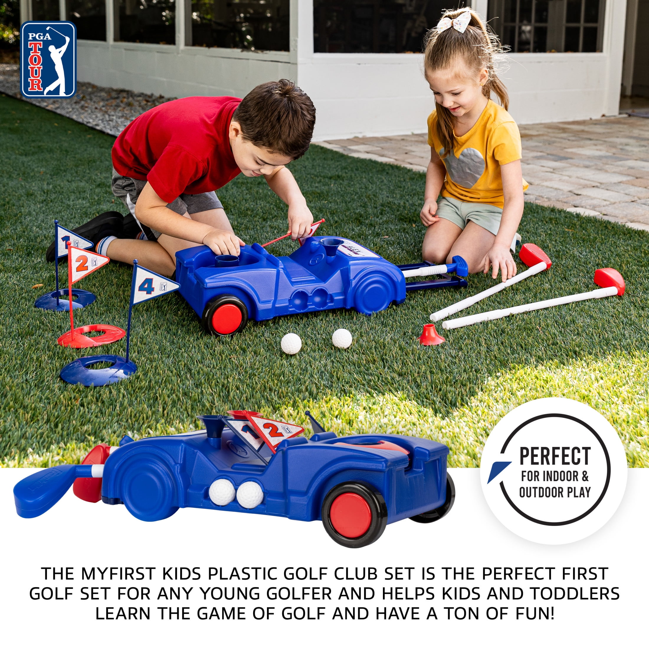 Franklin Sports Kids Toy Golf Set - PGA Tour MyFirst Plastic Golf Clubs + Balls Set for Kids + Toddlers - Righty + Lefty - Includes Carry Case, (2) Tees, (4) Balls, (4) Holes with Flags
