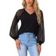 thumbnail image 1 of INSPIRE CHIC Blusa de Manga Larga con Encaje para Mujeres, Estilo Casual con Cuello en V, Color Negro S, 1 of 6