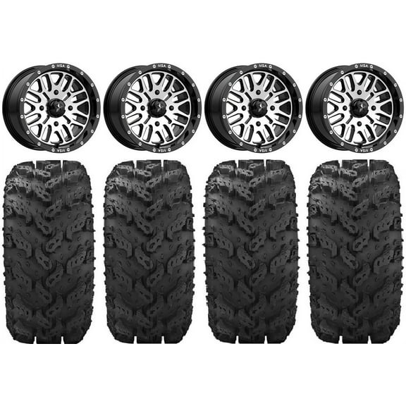 MSA Machined Brute 14" UTV Wheels 28" Reptile Tires Kawasaki Mule Pro FXT