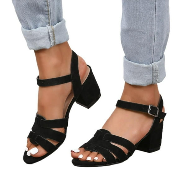 SACFOF Women's Low Heels for Women Open Toe Ankle Strap Block Chunky Heel Sandals Party Wedding Dress Pumps Shoes