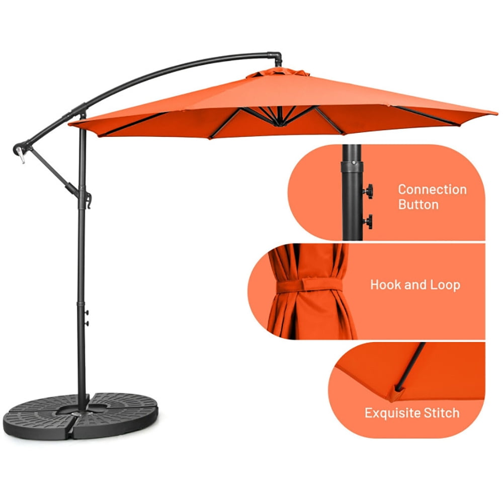 Aimee Lii 10 Feet Offset Umbrella with 8 Ribs Cantilever and Cross Base, Outdoor Umbrella with Base, Orange Aimee Lii 10 Feet Offset Umbrella with 8 Ribs Cantilever and Cross Base, Outdoor Umbrella with Base, Orange