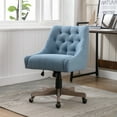 thumbnail image 3 of Swivel Shell Office Chair, Linen Fabric Upholstered Computer Chair with Wheels and Adjustable Height, Modern Leisure Task Chair with Tufted Backrest for Bedroom Living Room, Blue, 3 of 9