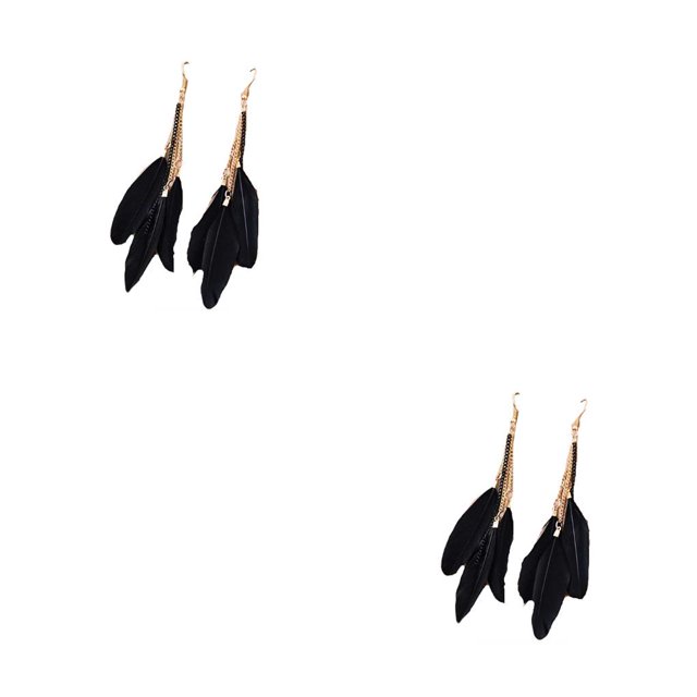 Qarigey 2 uds pendientes cadena pluma bohemio borla pendiente largo Retro accesorios de joyería elegante para mujeres niñas negro Negro 2piezas