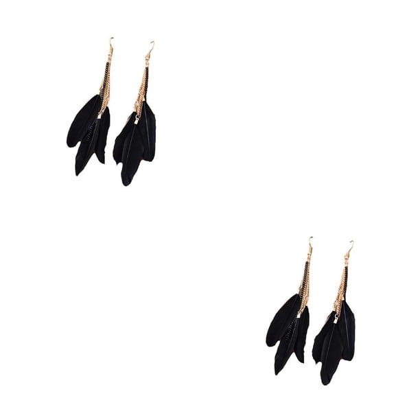 Qarigey 2 uds pendientes cadena pluma bohemio borla pendiente largo Retro accesorios de joyería elegante para mujeres niñas negro Negro 2piezas
