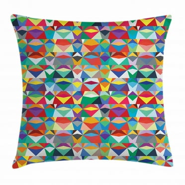 Colorful Throw Pillow Cushion Cover, Horizontally Aligned Composition of Chevron Triangles Vibrant Colors Native Design, Decorative Square Accent Pillow Case, 16 X 16 Inches, Multicolor, by Ambesonne