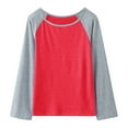 thumbnail image 1 of PMVFHDE Hauts d'Été pour Filles Enfants Adolescentes Manches Longues Raglan T-Shirts Col Rond Tunique Tee à Blocs de Couleur, Rouge, 10-11 Ans, 1 of 9