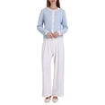 thumbnail image 2 of Suéteres de cárdigan elegantes para mujeres Inspire Chic, primavera y otoño, de manga larga, tejido de punto acanalado, talla L, azul claro, 2 of 4