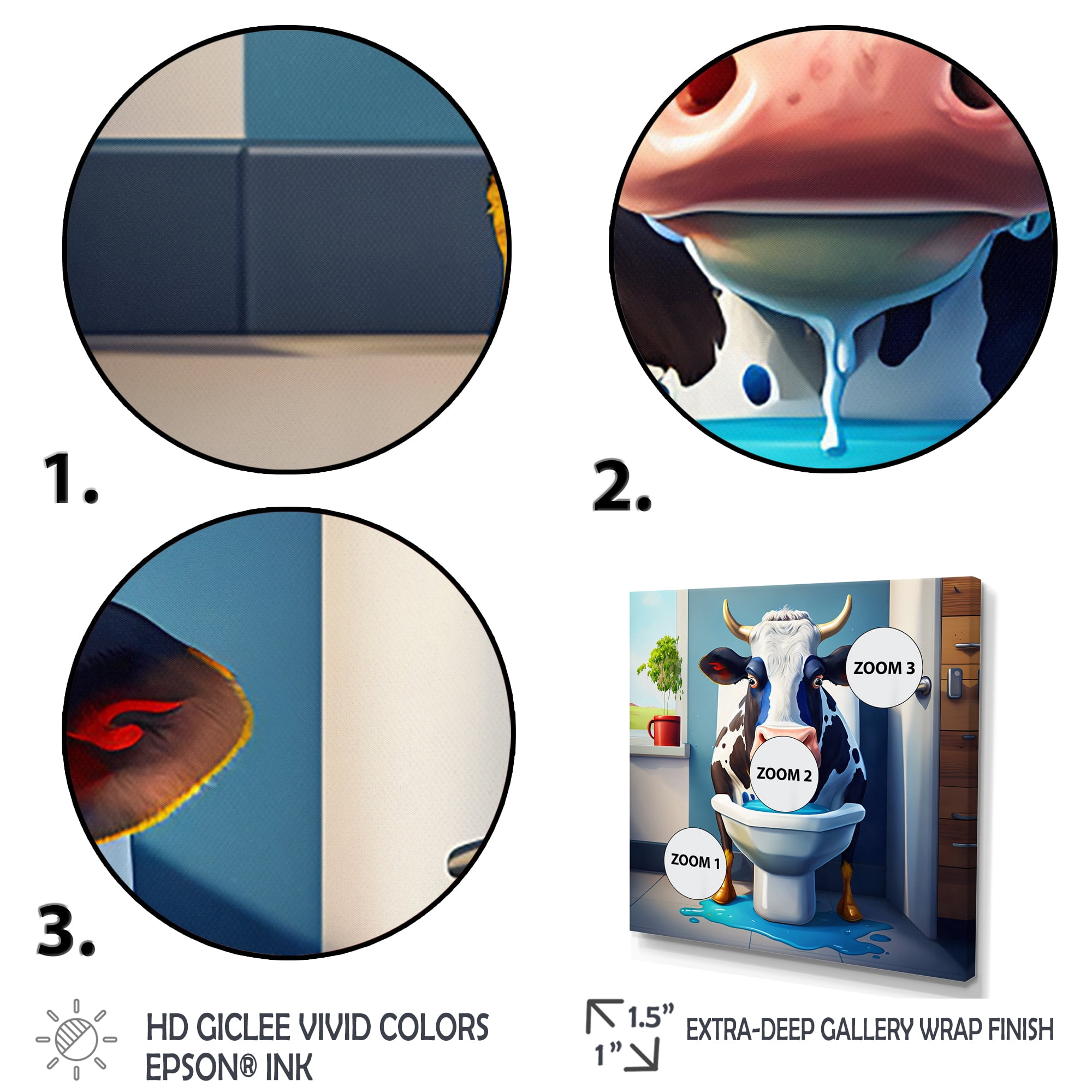 Designart Cartoon Cow Seating On The Toilet I Canvas Wall Art