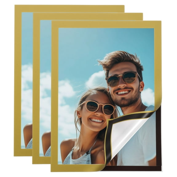 Uxcell 3 Pcs Magnetic Sign Holder, 8" x 11.5" Self-Adhesive Signs Holder, Gold
