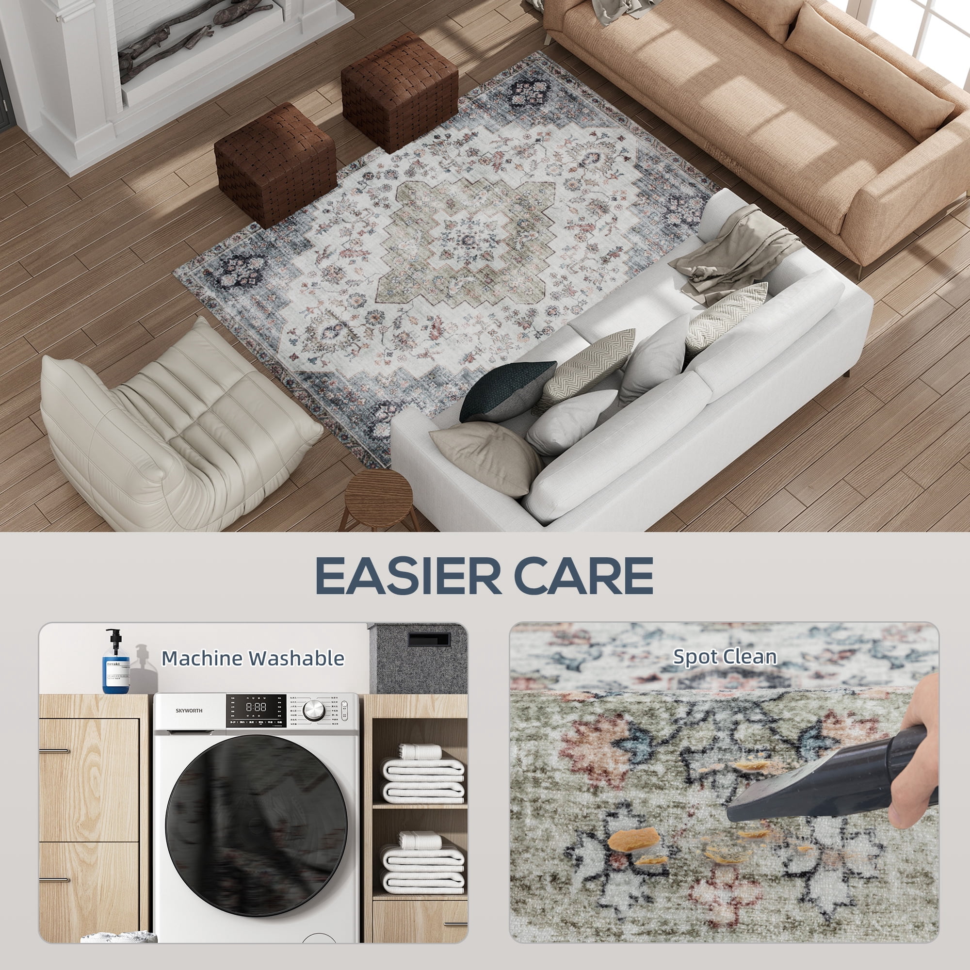 4' x 6' Flannel Faux Fur Area Rug with Anti-Slip TPR Backing, Soft Pet-Friendly Floor Carpet for High Traffic Living Room Hallway Home Decor