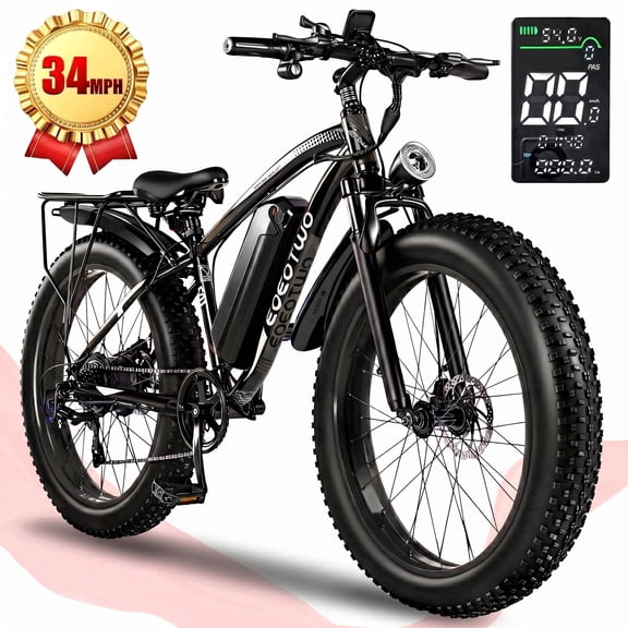 EOEOTWO 26" Fat Tire Electric Bike for Adults 1500W Peak Motor, 48V 15Ah Removable Battery, 34 MPH Fast E-Bike with 60-Mile Range, All-Terrain Mountain Bicycle with Front Suspension, UL2849 Certified