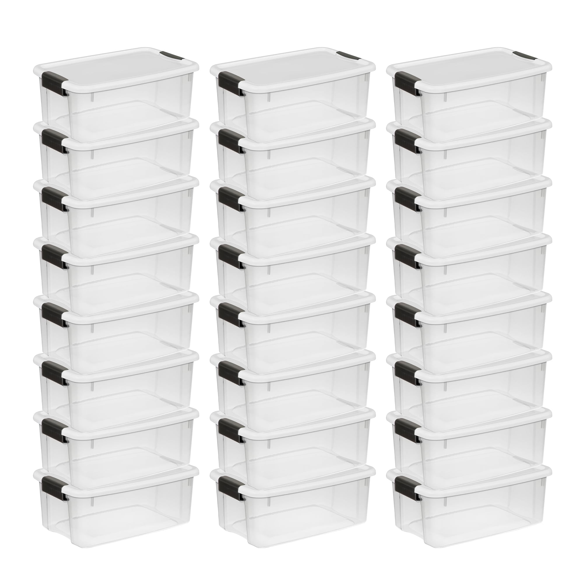 Sterilite 18 Quart Clear Plastic Storage Bin with White Latch Lid, 24