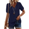 thumbnail image 5 of Tops Womens Boho Summer Casual V Neck Short Sleeve Blouses Shirt Tie Front Flowy Vacation Clothes Dark Blue M, 5 of 6