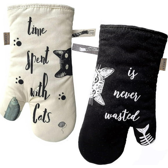 Dww-mitaines De Four Mitaines De Four Rsistantes La Chaleur Pour Cuisiner, Griller, Cuire Au Four, Ivoire Et Noir, Chat Et Chat Noir, Amoureux Des Ch
