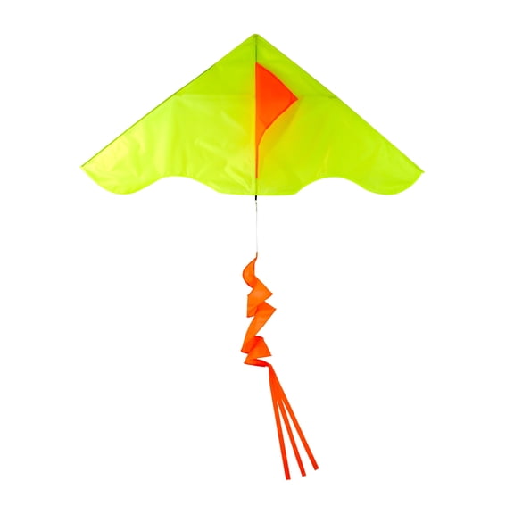 In the Breeze 3245 — Neon Yellow With an Orange Twister Tail 55 Inch Colorblock Delta Kite - Easy Flying Single Line Kite for All Ages