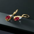 thumbnail image 4 of Gem Stone King 18K Yellow Gold Plated Silver Red Created Ruby and White Moissanite Dangle Earrings for Women (6.94 Cttw, Gemstone July Birthstone, Oval 10X8MM, Trillion 5MM), 4 of 4