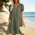 thumbnail image 4 of Women's Casual V-Neck Linen Short Sleeve Dress with Pockets, 4 of 5