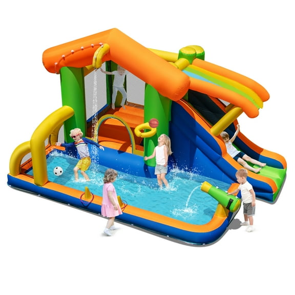Gymax 8-in-1 Inflatable Bounce House Water Park w/ Slide Water Cannon Blower Excluded