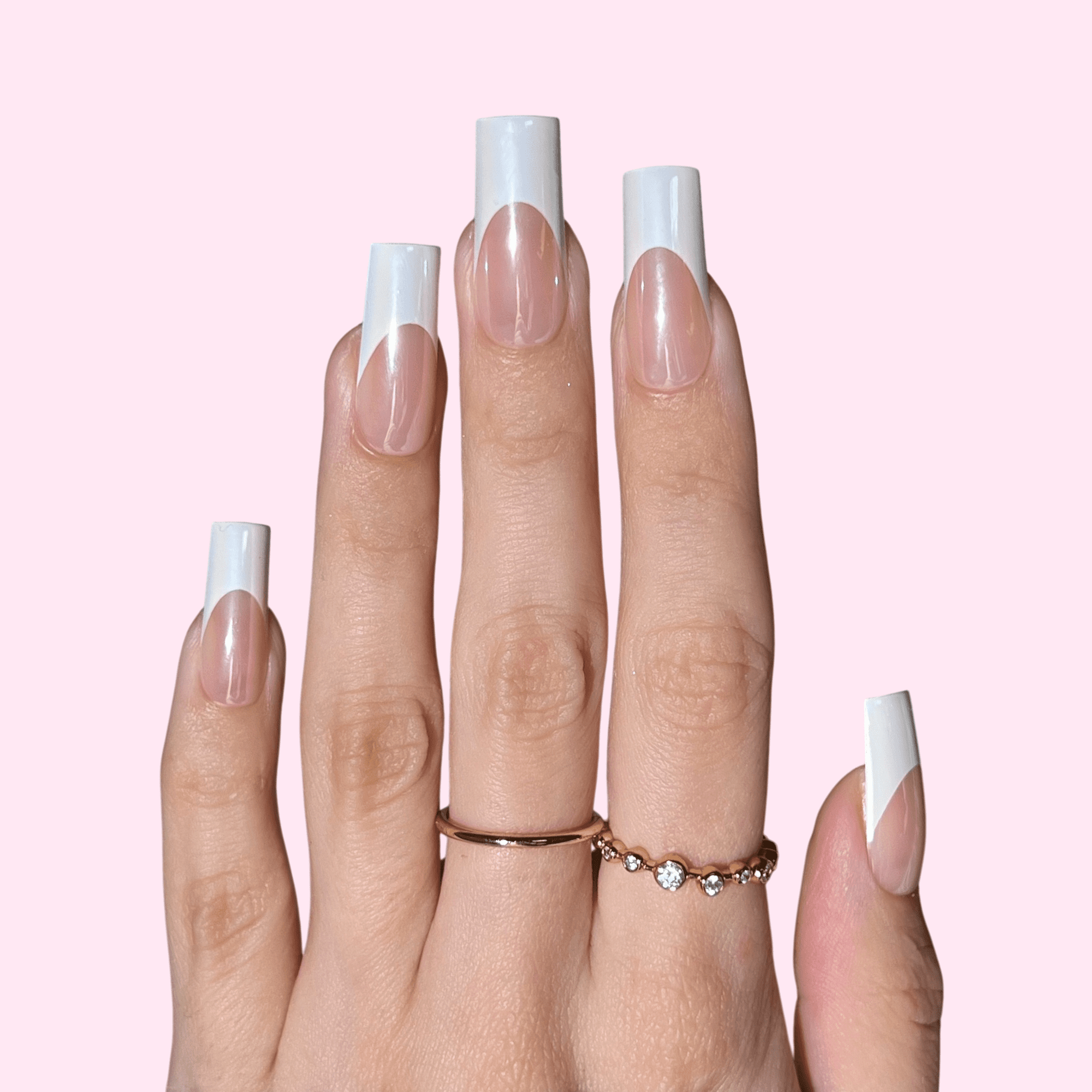 PaintLab Long Square Press On Nails, French Chrome, White French Tip, 30 Count