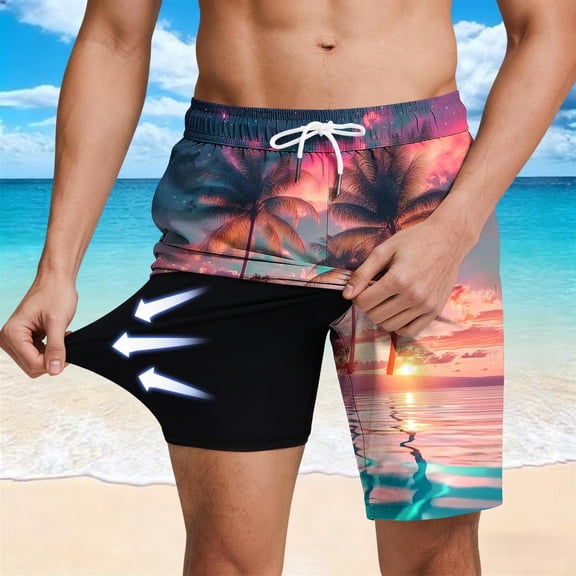 Mens Swim Trunks with Compression Liner Bathing Suit 7 Inch Quick-Dry Swimming Shorts