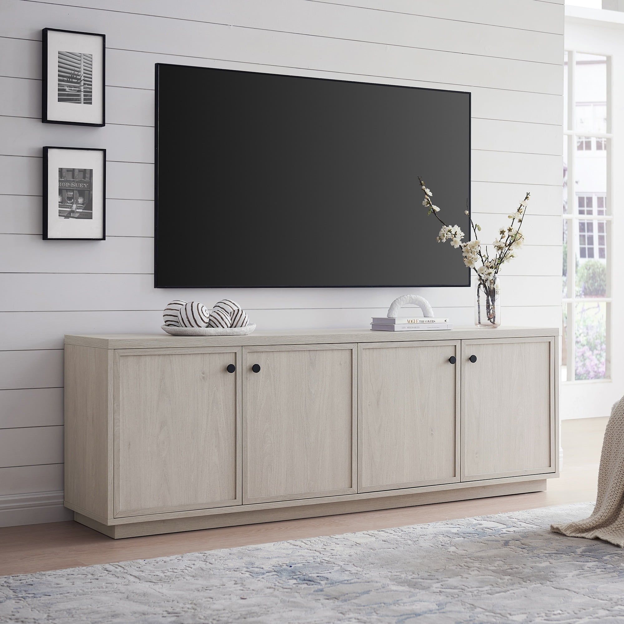 Evelyn&Zoe Ormond Rectangular TV Stand for TV's up to 75", Alder White