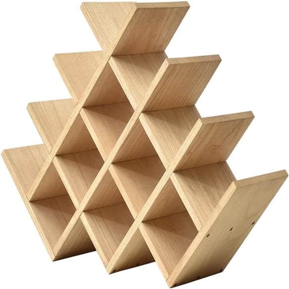 Wooden 13-Bottle Wine Rack - Nature Wood 4-Tier Wine Display Rack/Free Standing and Countertop Storage Shelf - Bottle Holder/Cabinet Glass