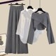 thumbnail image 5 of Traje de moda de otoño, estilo Hong Kong, suéter, camisa, pantalones anchos, celebridad de Internet, tres piezas, invierno, 5 of 6