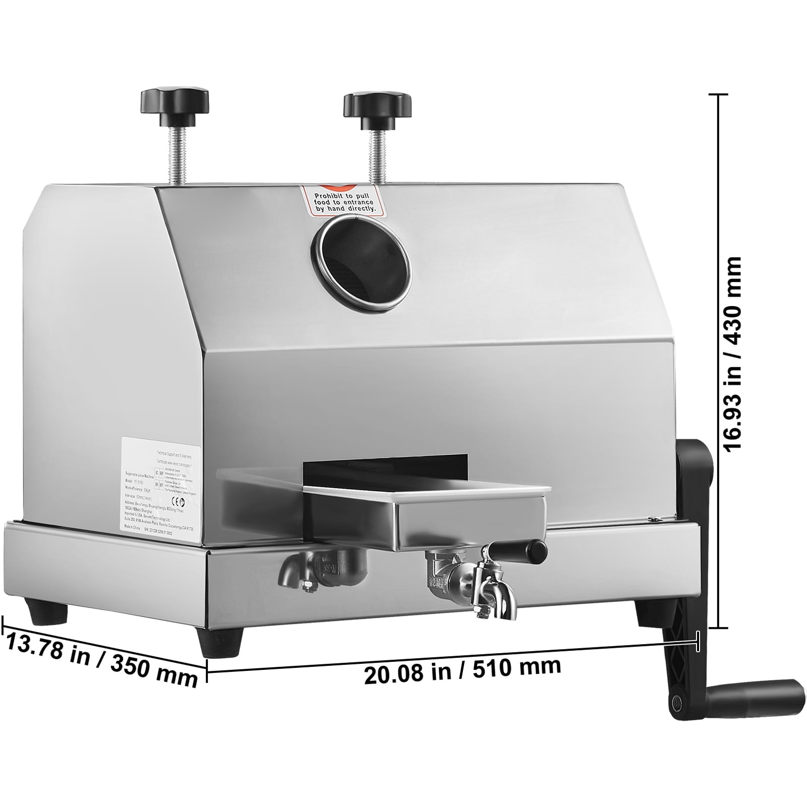 KFFKFF Commercial Sugar Cane Juicer, 110LBS/H Output Machine with 3 Stainless Steel Rollers, 2.4" Wide Inlet, Manual Juice Extractor for Home and Business Use