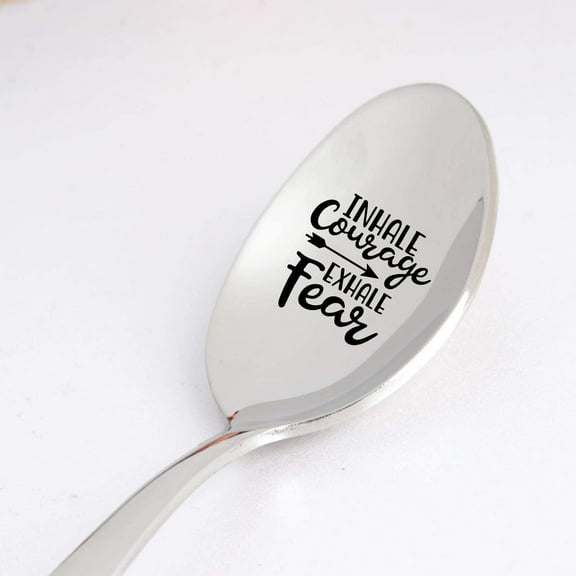 Motivational Spoon Gift for Men Women - Inhale Courage Exhale Fear Engraved Spoon Gift for Teen Boy/Girl | Encouragement Inspirational Gift for Co Workers | Moving Away Birthday Gift
