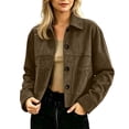 thumbnail image 2 of Women's Faux Suede Button Down Cropped Jacket Fall Lapel Collar Long Sleeve Fashion Casual Coats, Size S-XXL, 2 of 6