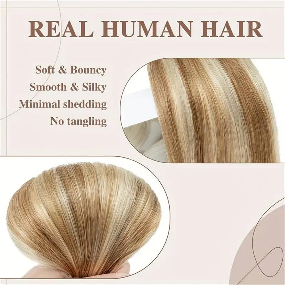 Clip in Hair Extensions Real Human Hair 16"-26" P8/613 Color Highlight Blonde Straight Hair Extensions 8Pcs Double Weft Clip in Remy Hair Extensions