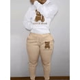 thumbnail image 4 of Lovely Bear Letter Print Kangaroo Pocket Tracksuit Set Long Sleeve Hoodie+Drawstring Trousers Women Two Pieces Matching Suits, 4 of 5