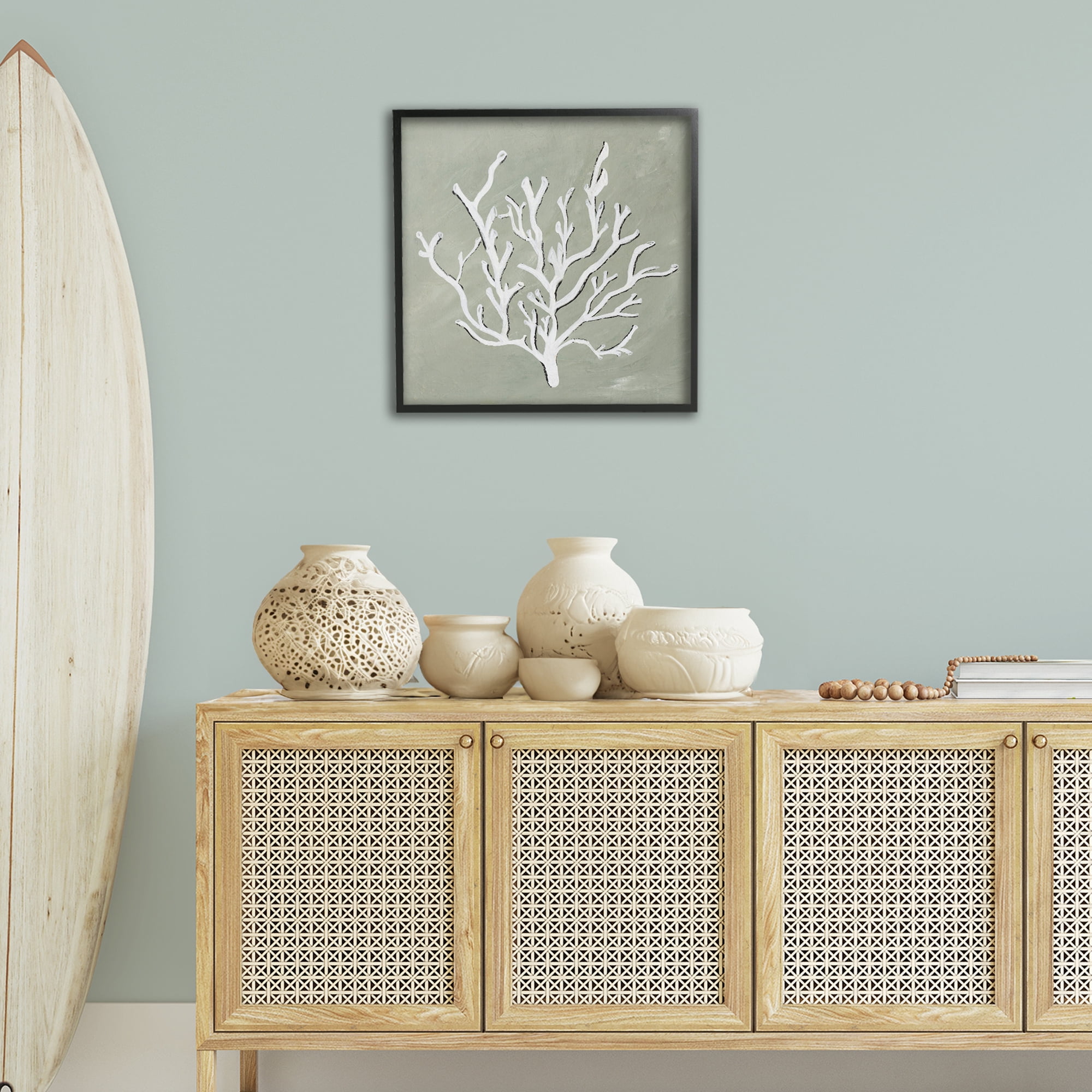 Stupell Industries White Coral Impression Coastal Painting Black Framed Art Print Wall Art, 24 x 24