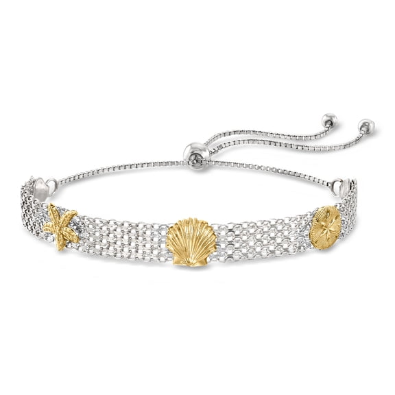 Ross-Simons Two-Tone Sterling Silver Sea Life Bolo Bracelet, Women's, Adult