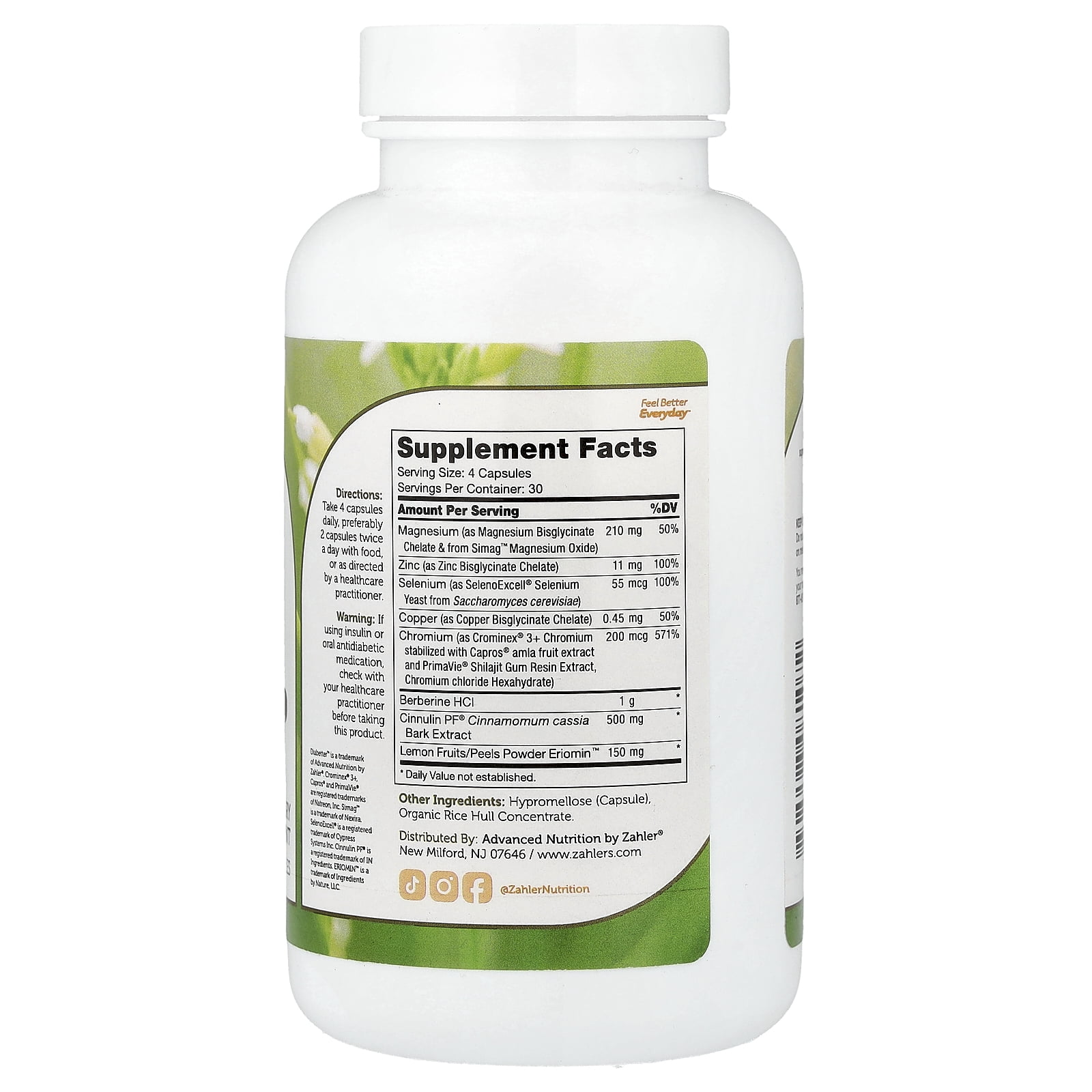 Zahler Diabetter – Advanced Glucose Support Supplement with Berberine HCl, Cinnamon, Chromium – Blood Sugar Support Supplement – Kosher Non-GMO Gluten Free Sugar Control Supplements (120 Capsules)