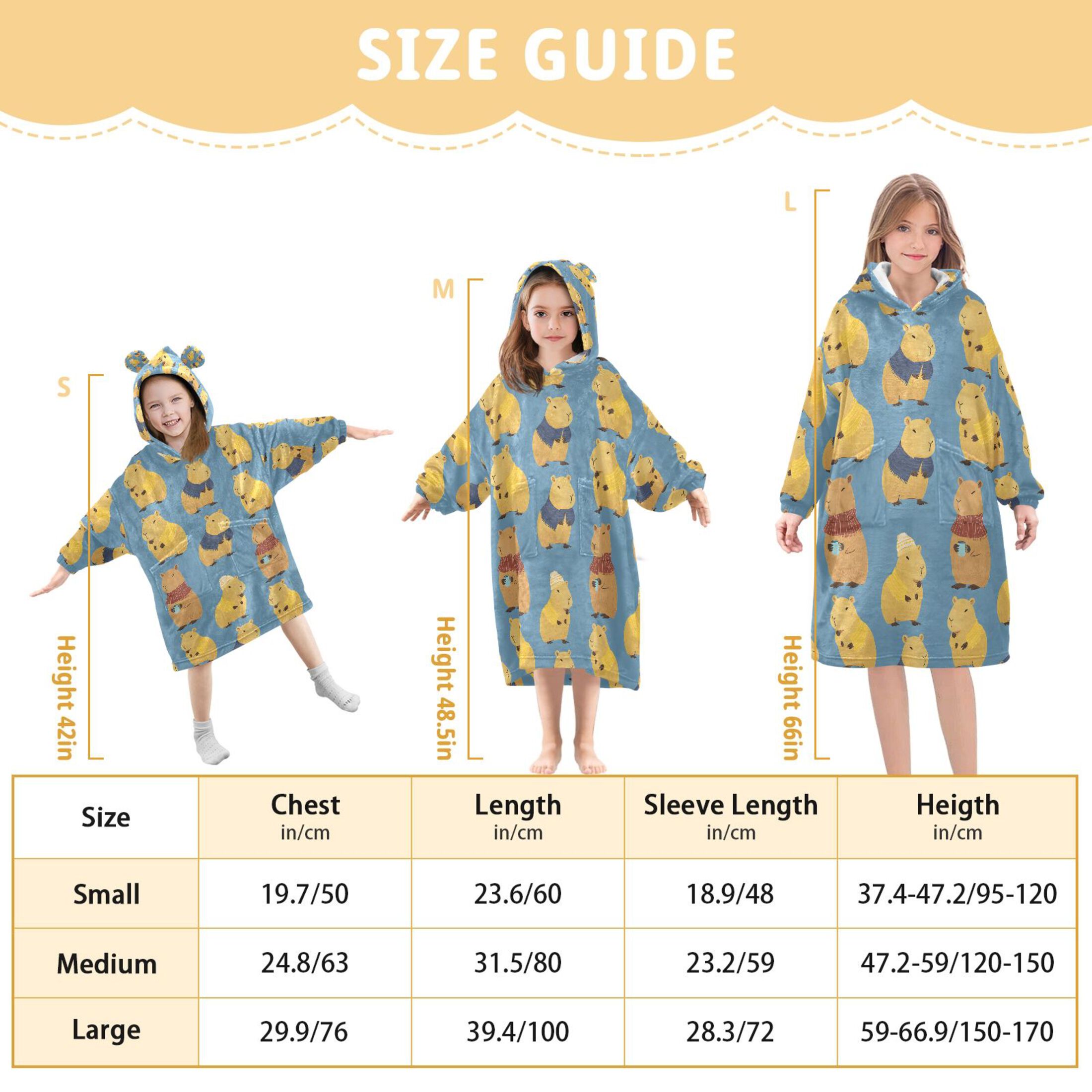 joogoo Blanket Hoodie for Capybara Blue Oversize Sweatshirt 3-14 YR L