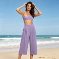 thumbnail image 5 of Sokhug Womens Capri Pants High Waist with Side Pockets Pleated Summer Solid Wide Leg Cropped Pants, 5 of 7