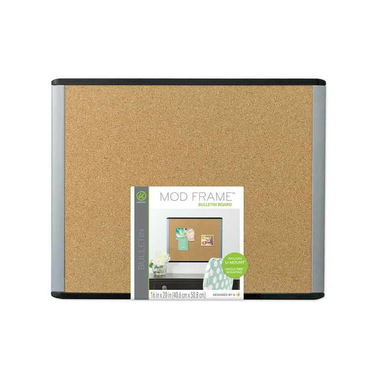  U Brands MOD Cork Bulletin Board, 16 x 20 Inches, Black and  Grey Frame (390U00-01) : Office Products